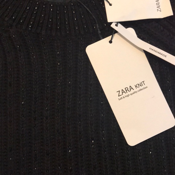 NWT Zara Black Knit Shimmer Bead Cropped Sweater - Picture 3 of 7